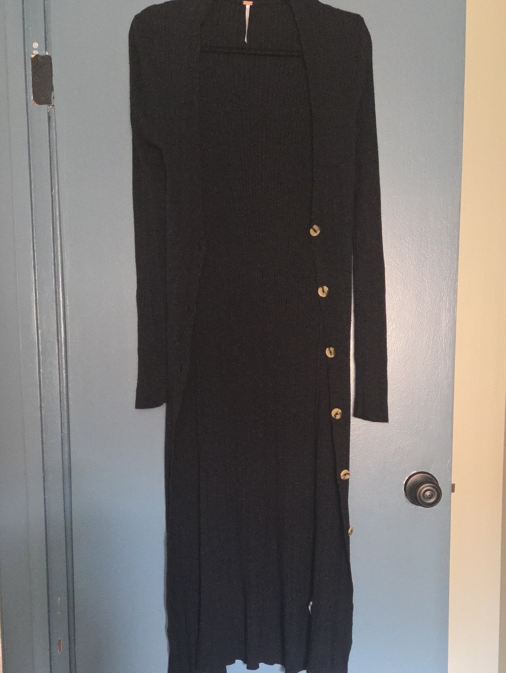 Free People Long Ribbed Knit Button-Down Black Women's Dress NWOT